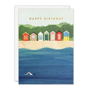 K4484 - Beach Huts Swimmer Birthday Offshore Card