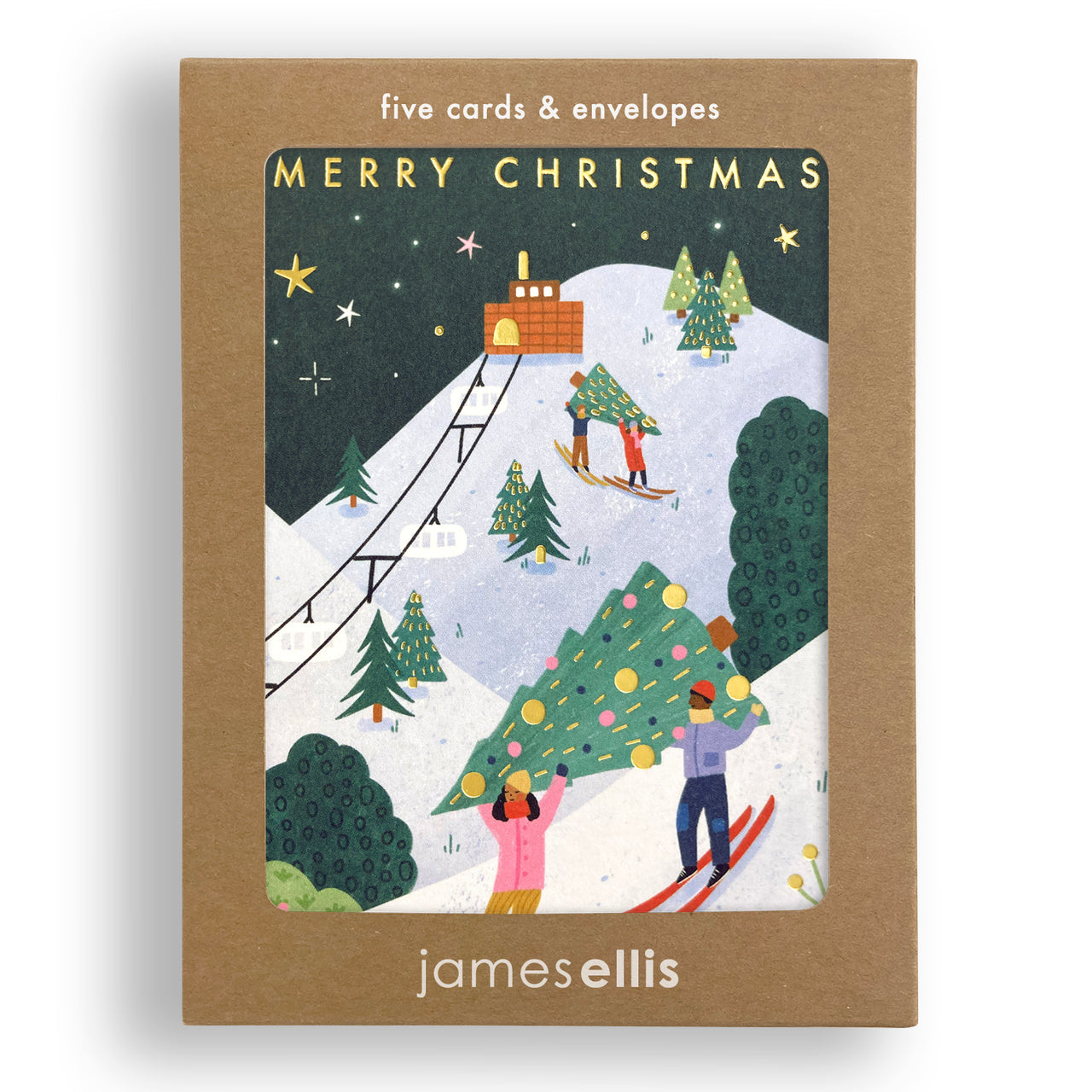 RMQ4381 - Skiing Christmas Minnows pk of 5 cards