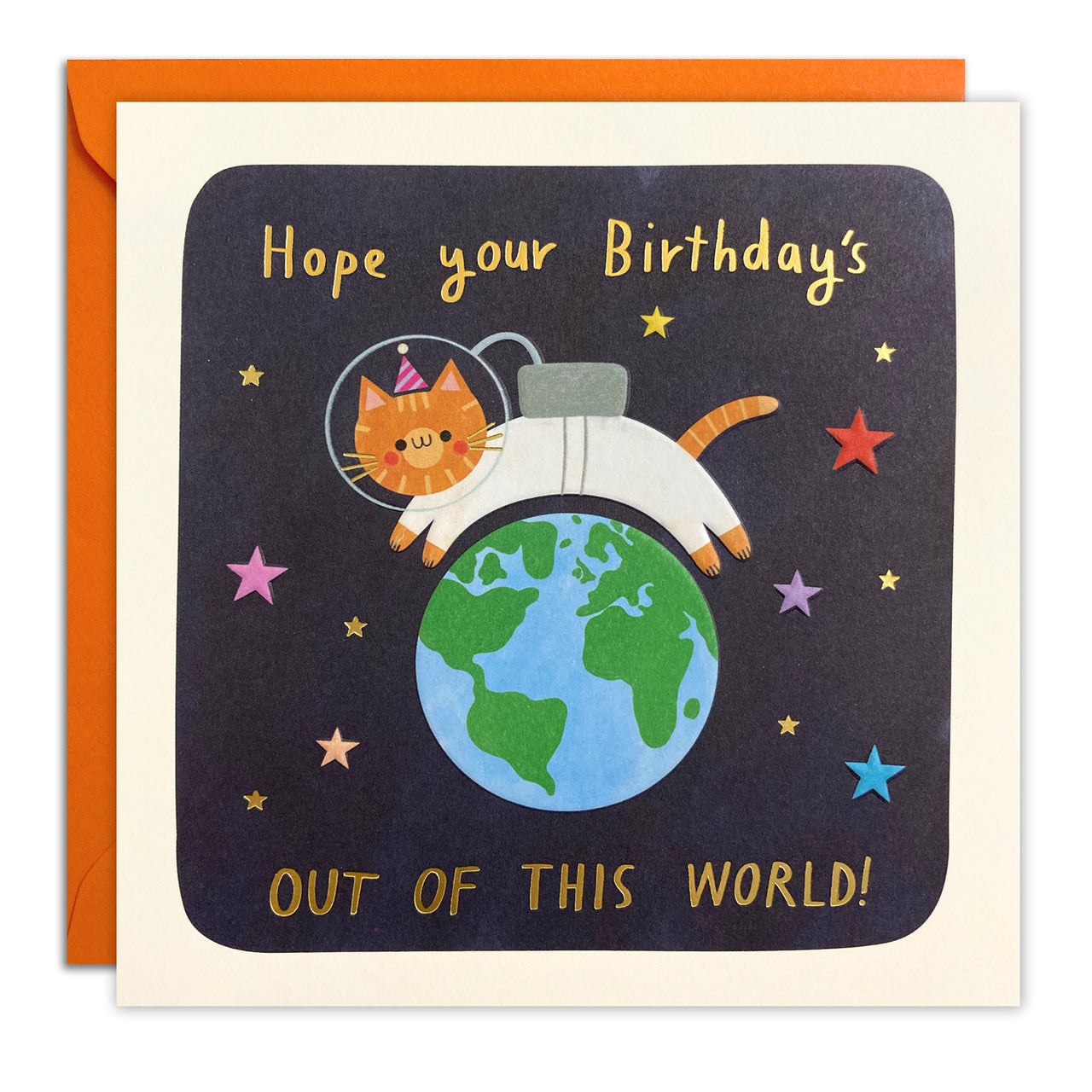 T4766 - Birthday Space Cat Square Peg Card