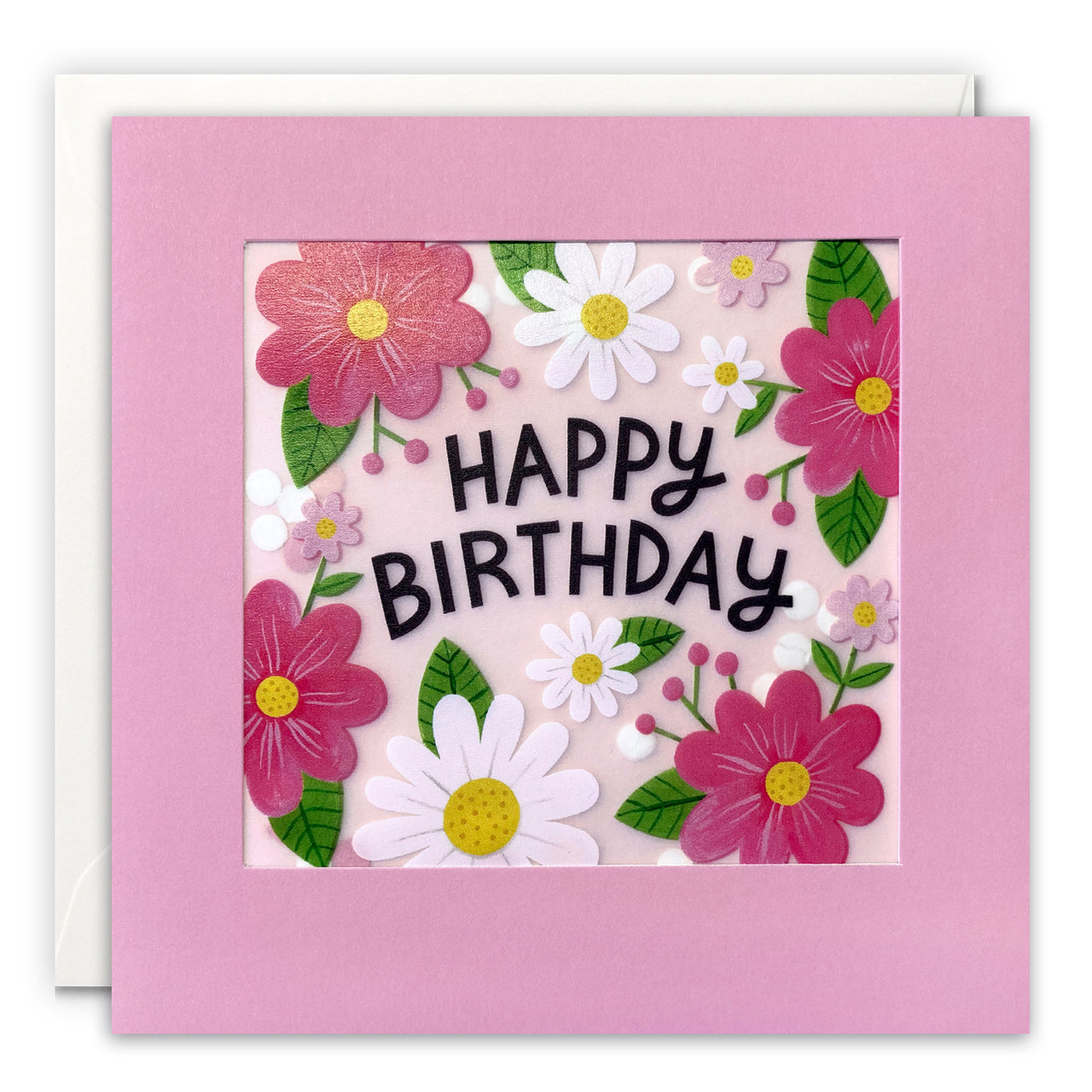 PP3687 - Birthday Pink and White Flowers Paper Shakies Card