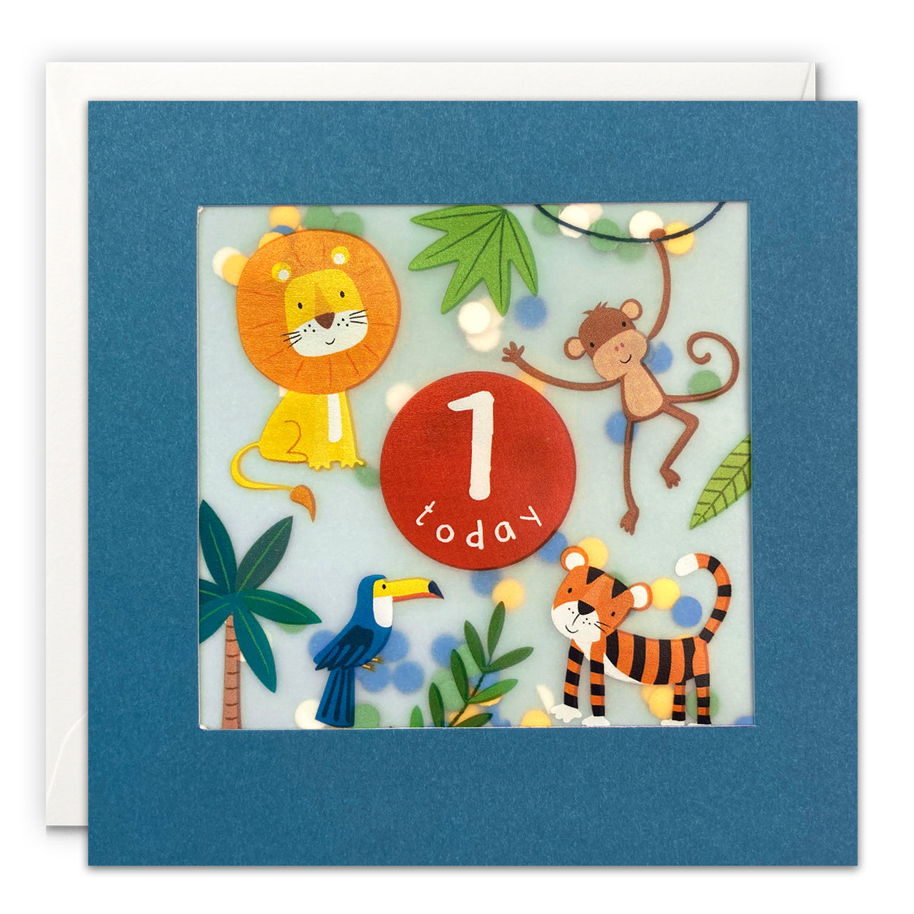 PP3712 - Age 1 Blue Jungle Paper Shakies Card