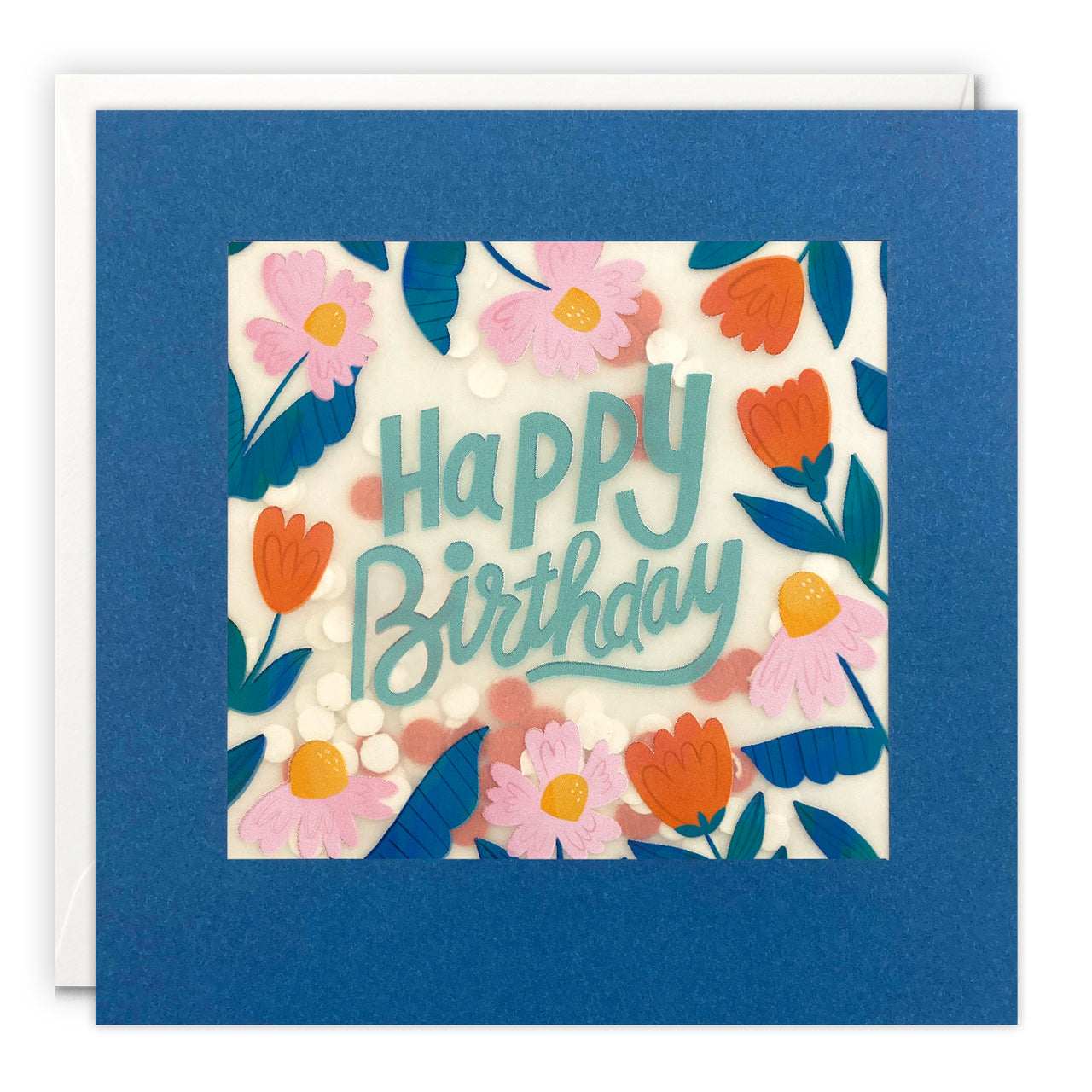 PP3797 - Blue and Orange Flowers Birthday Paper Shakies Card