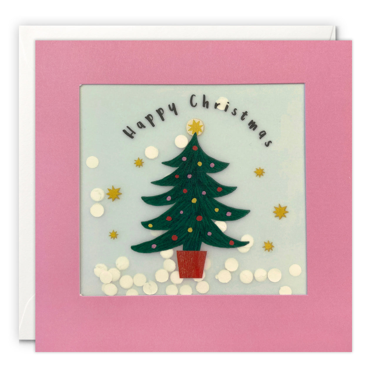RPP3643 - Pink Christmas Tree Paper Shakies Card