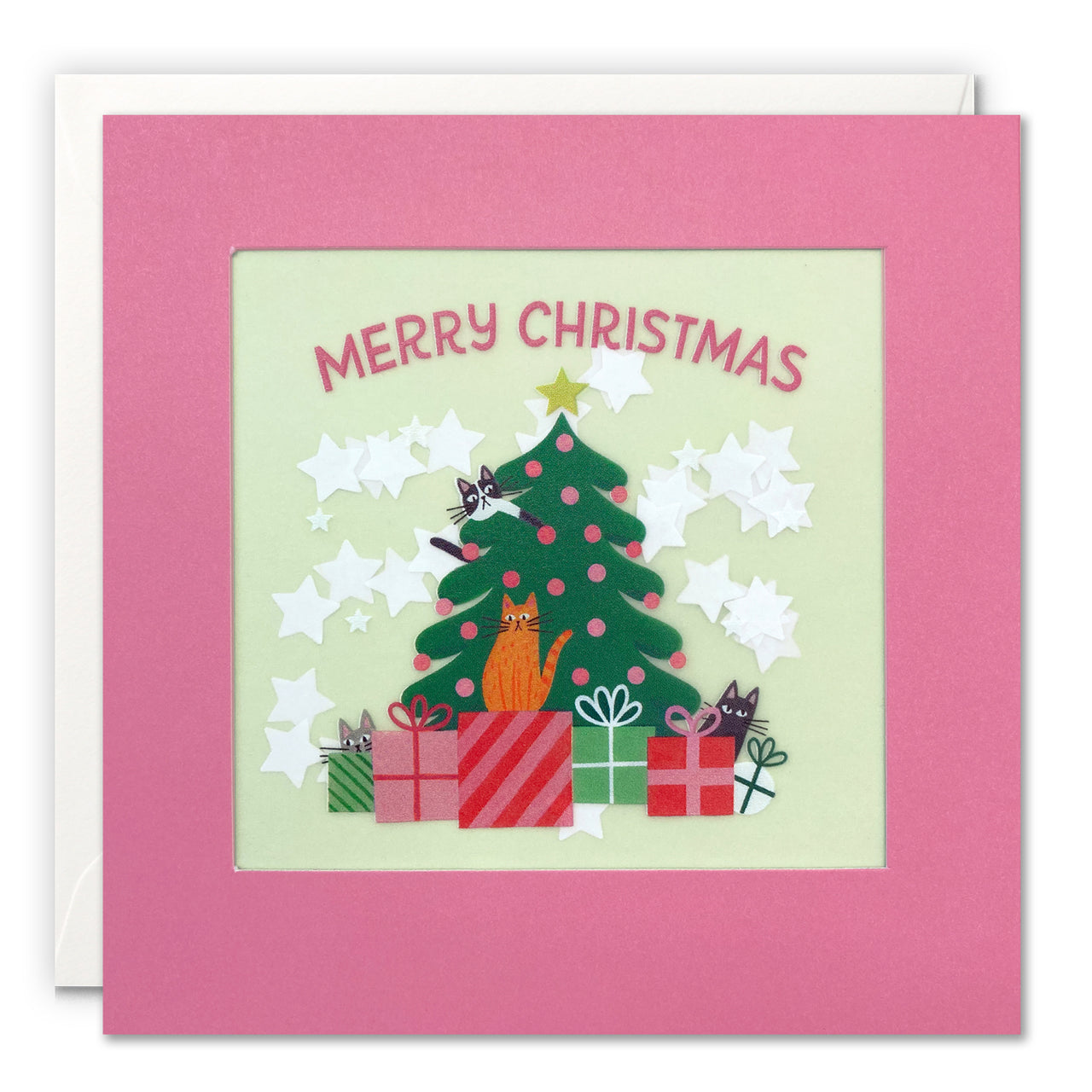 RPP3751 - Cats Christmas Tree Paper Shakies Card