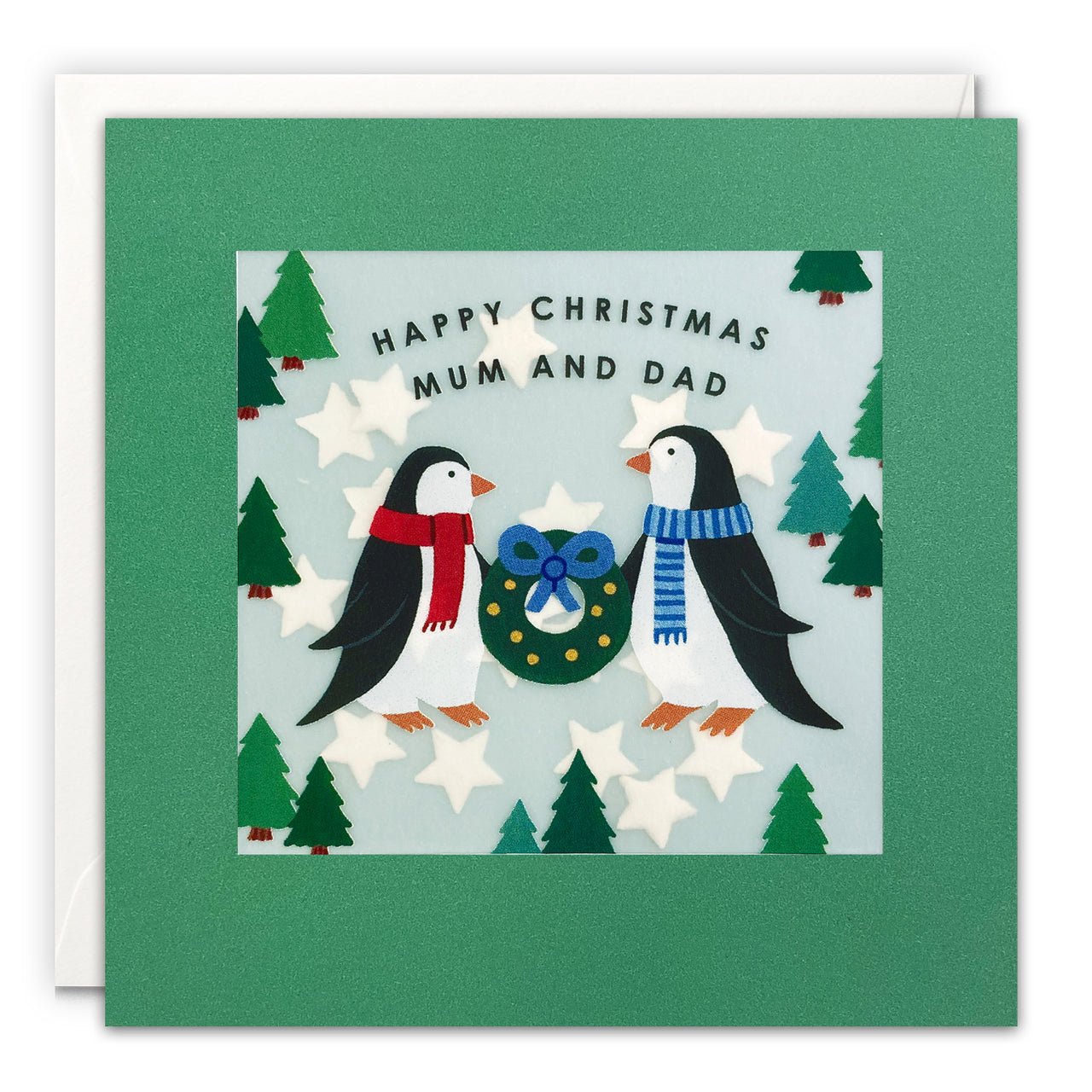 RPP3949 - Mum and Dad Penguins Christmas Paper Shakies Card