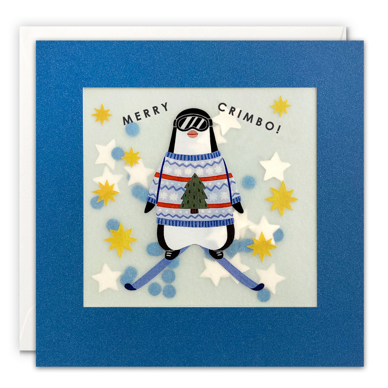 RPP3977 - Skiing Penguin Christmas Paper Shakies Card